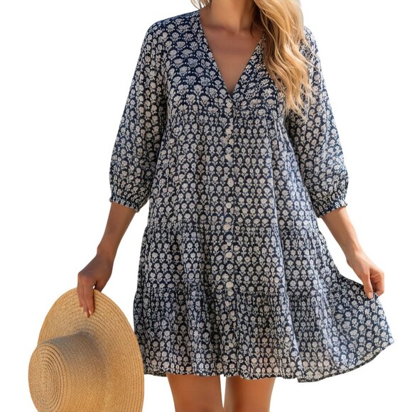 J.Crew Cotton Voile Button Front Beach Dress Blue Strap Floral 2023 Size M - Picture 1 of 9